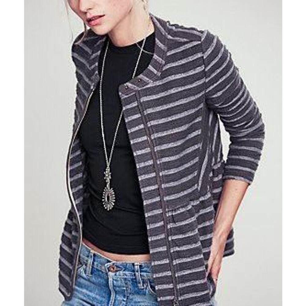 Free People Peplum Striped Jacket Cotton Blend Full Zip Size Small